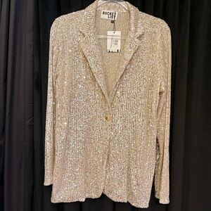 NWT Women's Sparkling Sequin Champagne Cardigan Blazer - Medium